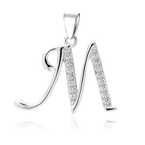 Pandantiv initiala litera M din argint cu pietre DiAmanti LZ0002_M-DIA (Argint 925‰ 1,3 g.)